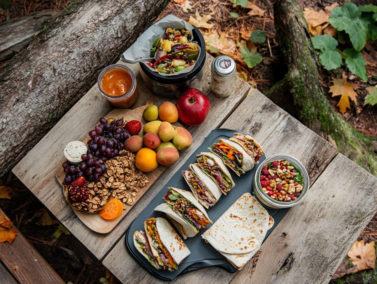 Image of various camping lunch ideas.