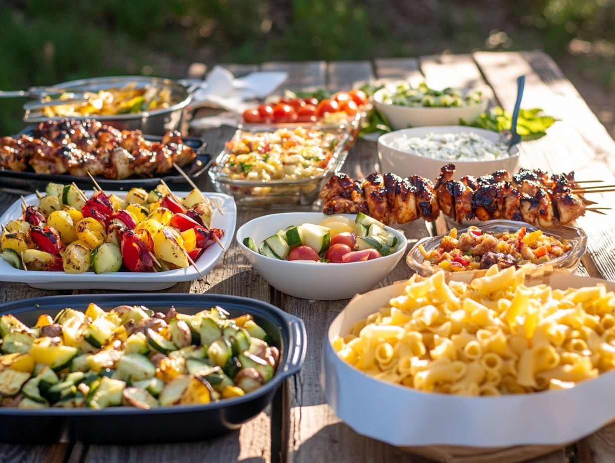 Variety of dishes for a camping potluck