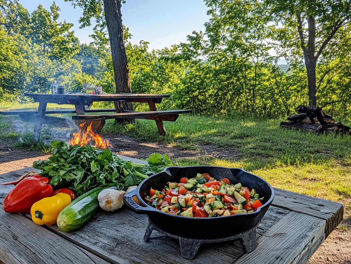 A colorful vegetable stir fry ready for camping