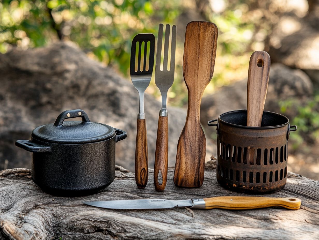 Image showing five essential cooking utensils for camping.