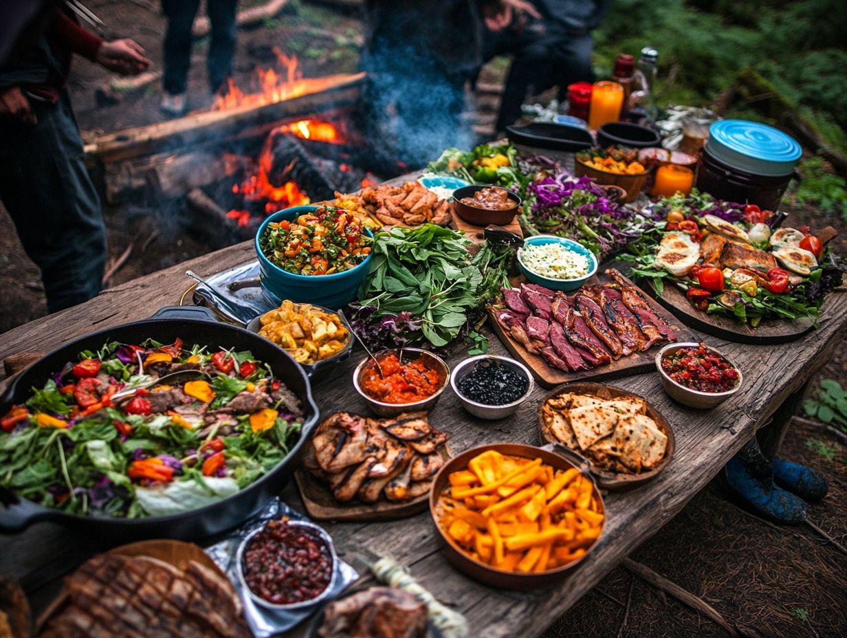 Campers ensuring food safety while cooking outdoors