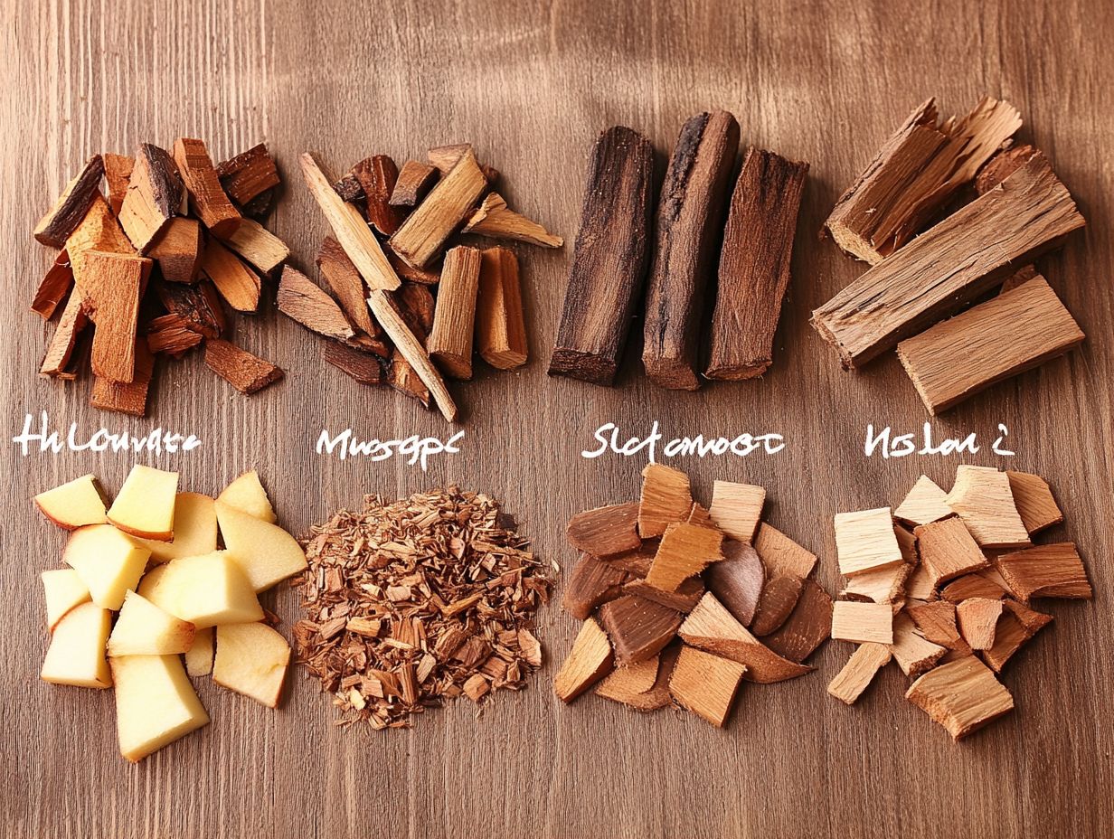 Illustration of popular smoking woods and their flavors.