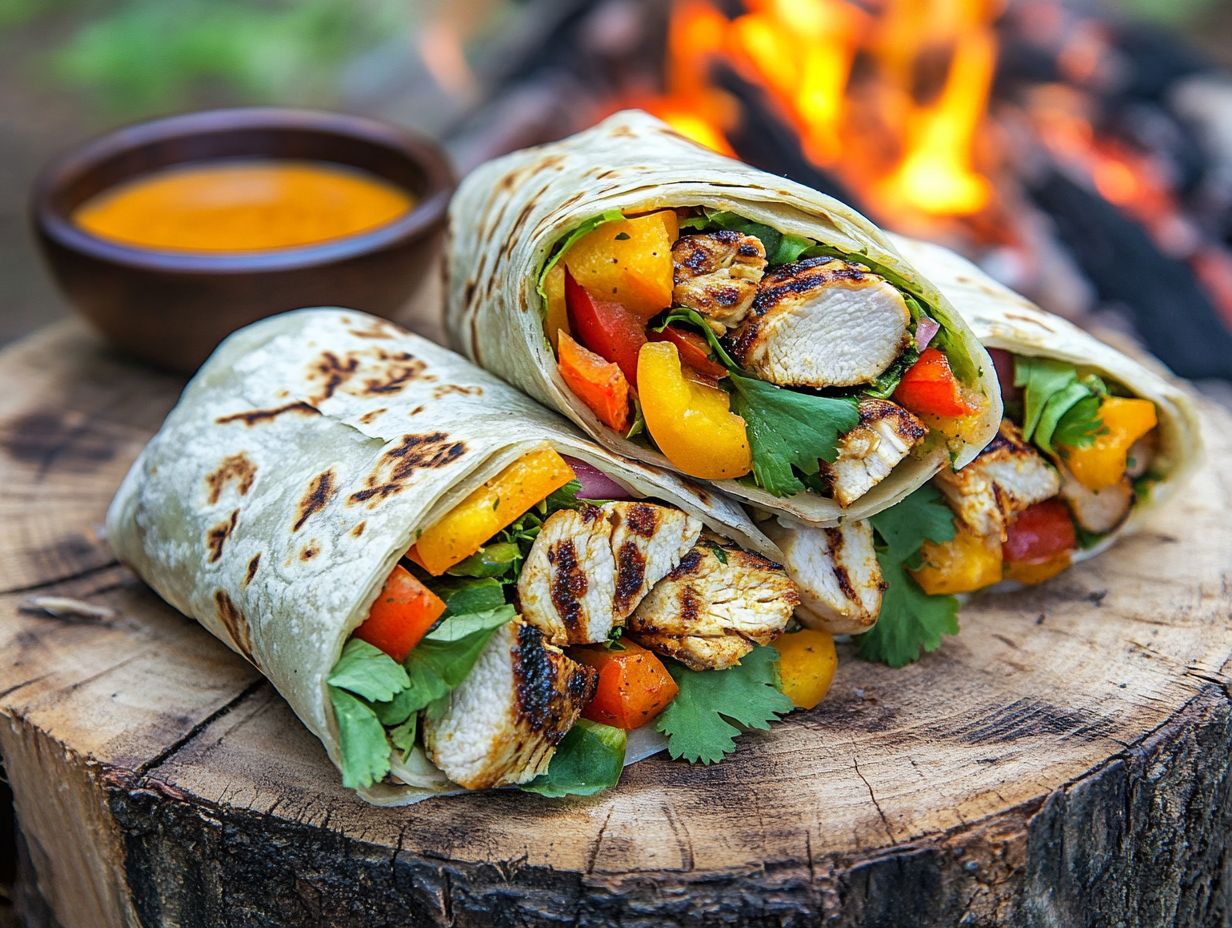 Delicious camping wraps ready for a quick meal in nature.