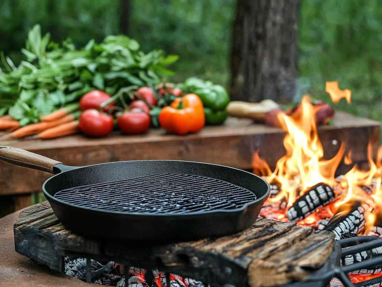 An array of fire pit cooking essentials displayed.