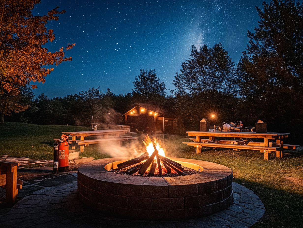 A fire pit in use, illustrating safe cooking techniques