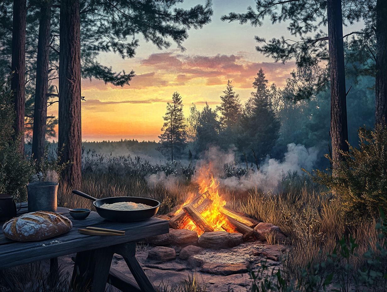 Image showing equipment needed to bake bread while camping.