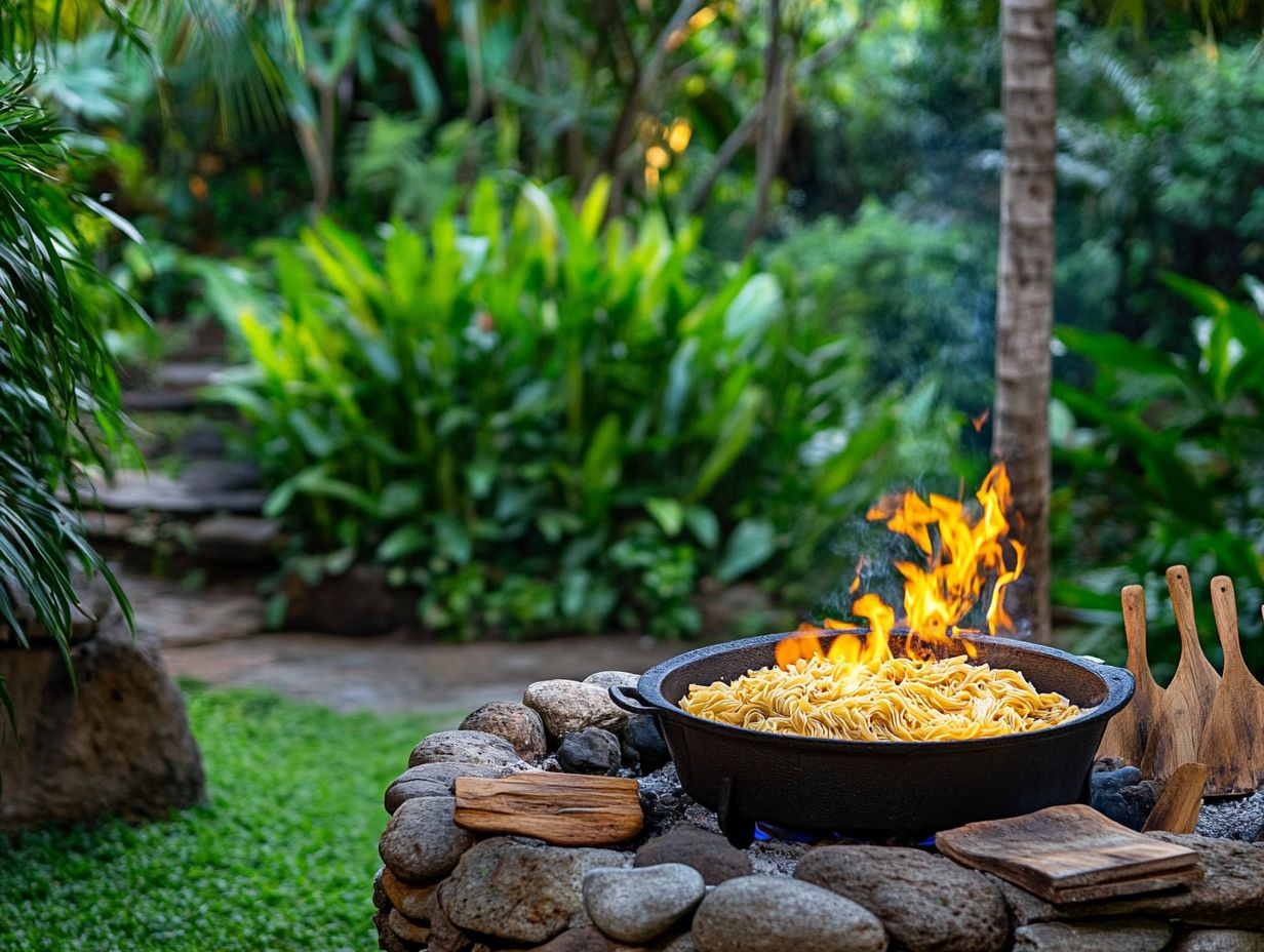 Cooking pasta over a fire pit