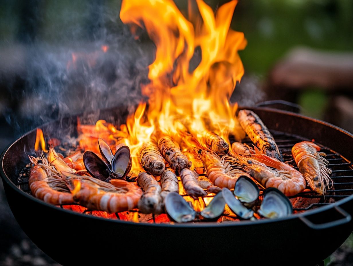 Image depicting FAQs about cooking seafood on a fire pit