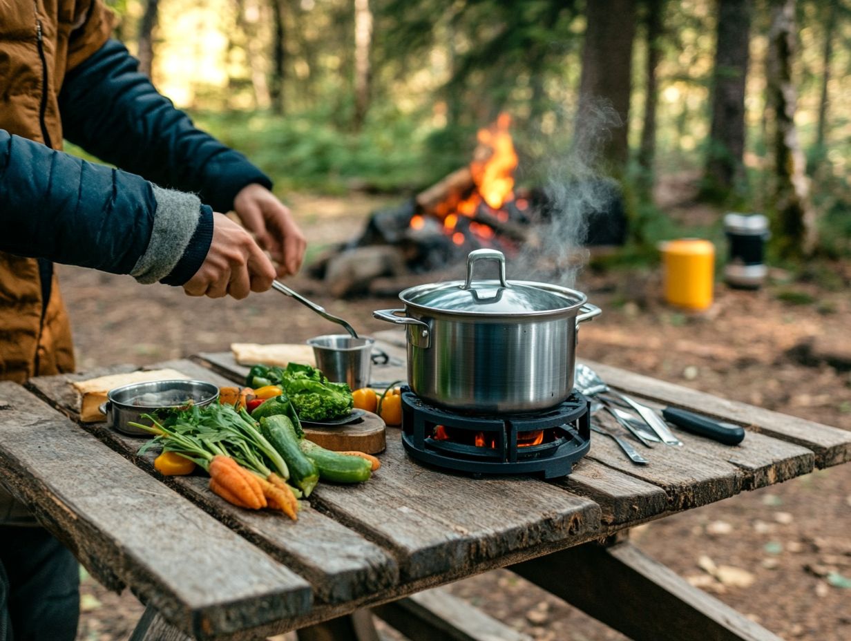 An infographic summarizing key takeaways for cooking with a camping stove.