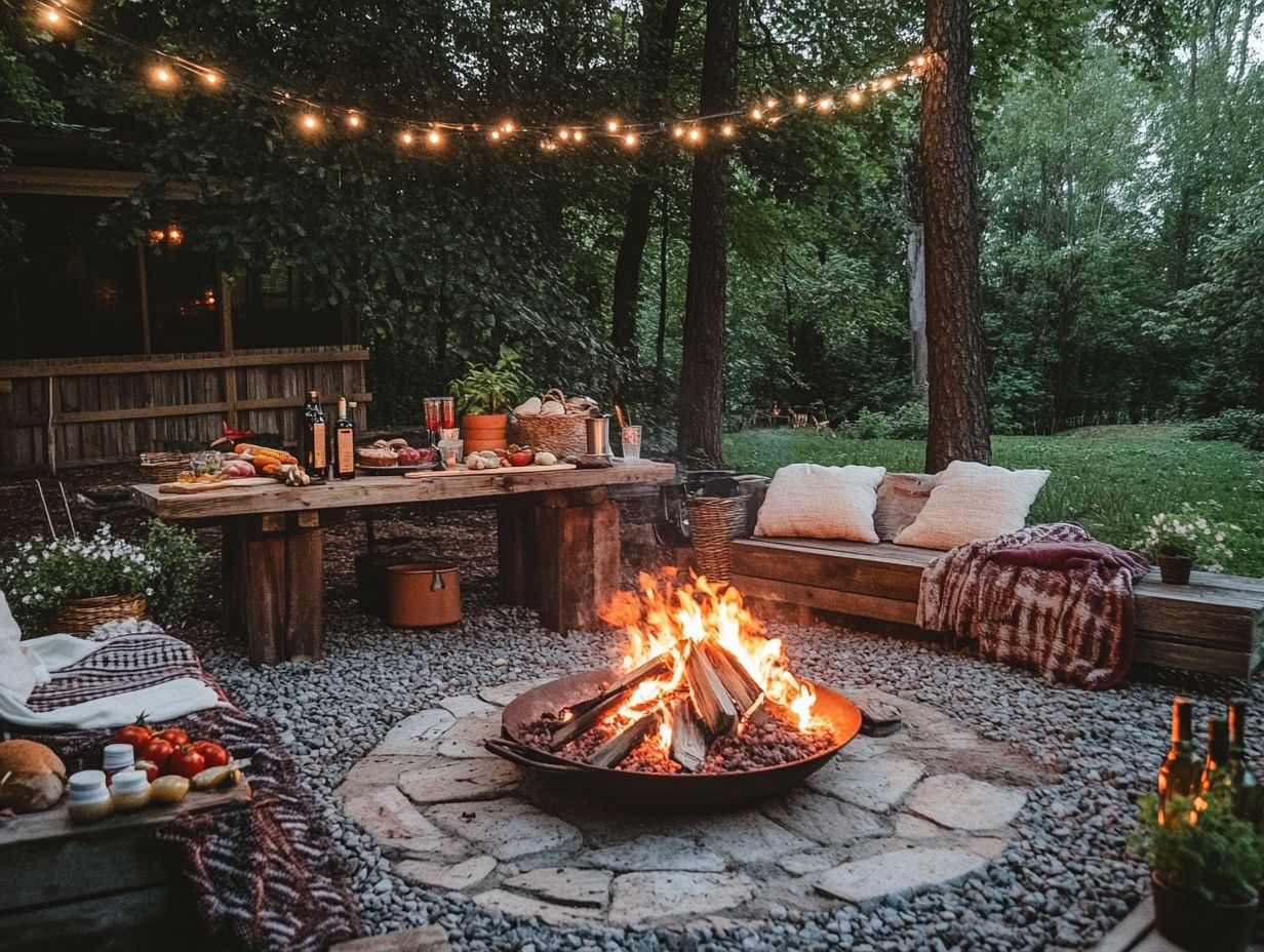 What materials do I need to create a cozy fire pit cooking space?