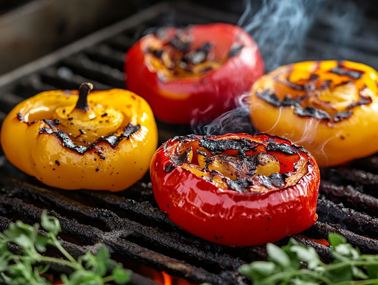 Colorful grilled peppers and onions