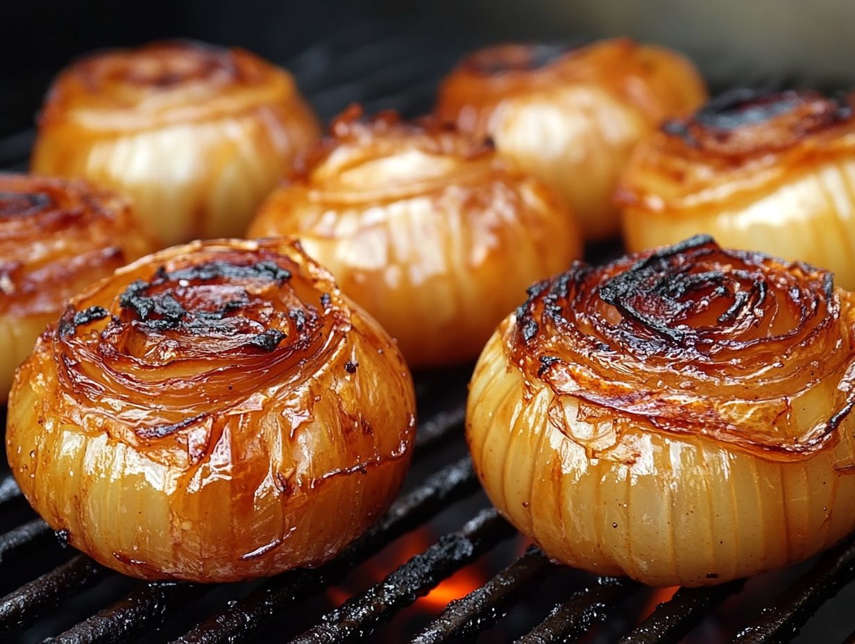 Grilled onions on a grill