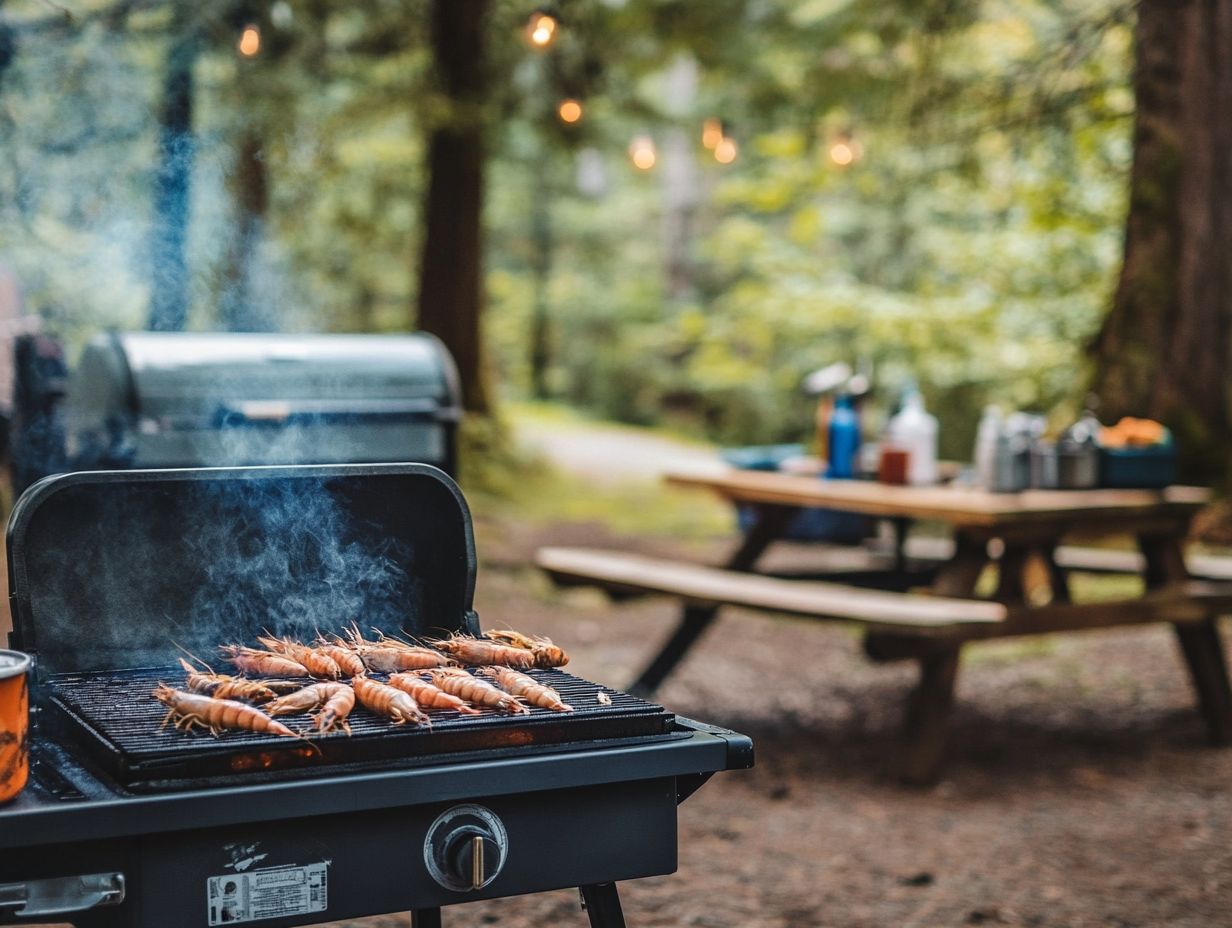 Grilling seafood over a campfire for a delicious outdoor meal