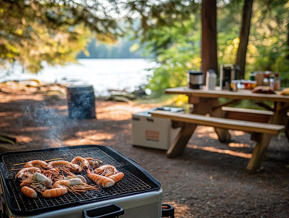 Grilling seafood while camping