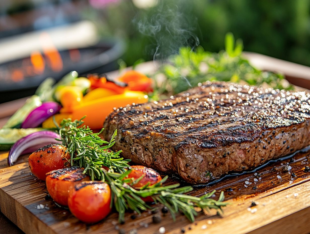 A perfectly grilled steak resting on a cutting board