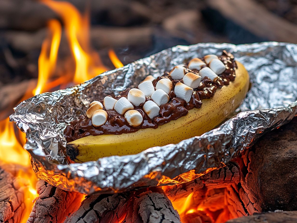 Delicious Campfire Banana Boat Dessert ready to be served.