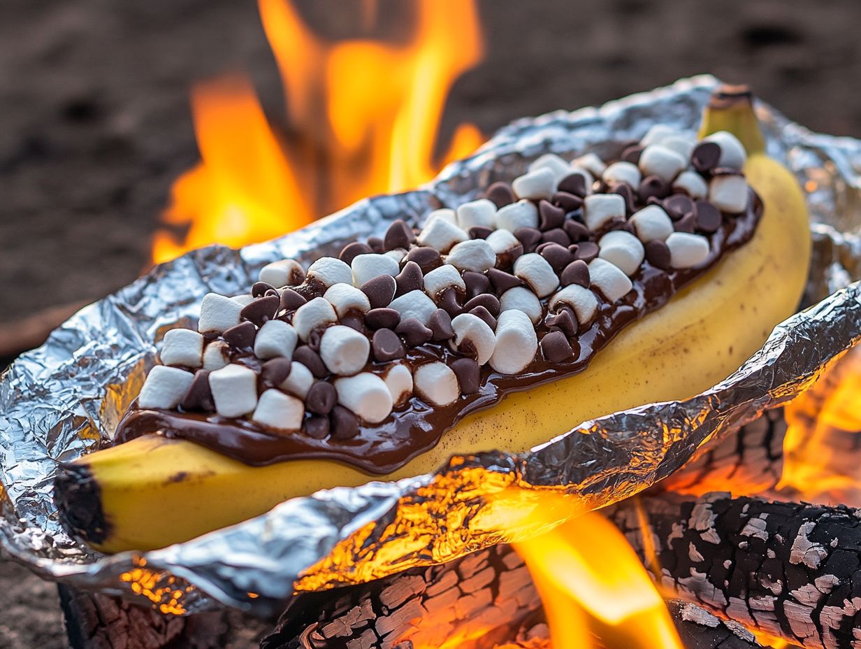 Visual guide on preparing bananas for Campfire Banana Boat Dessert