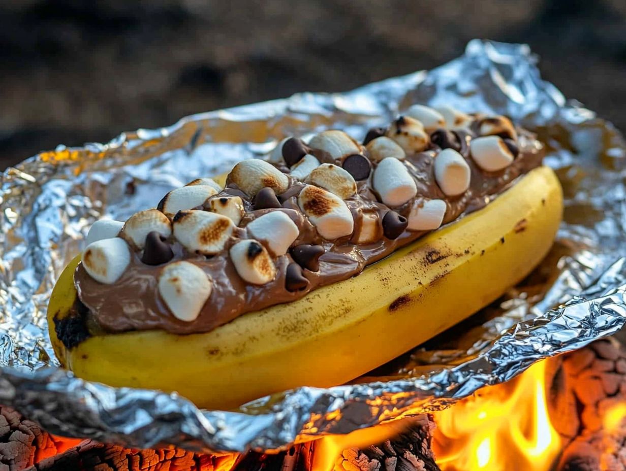 Visual guide on preparing bananas for Campfire Banana Boat Dessert