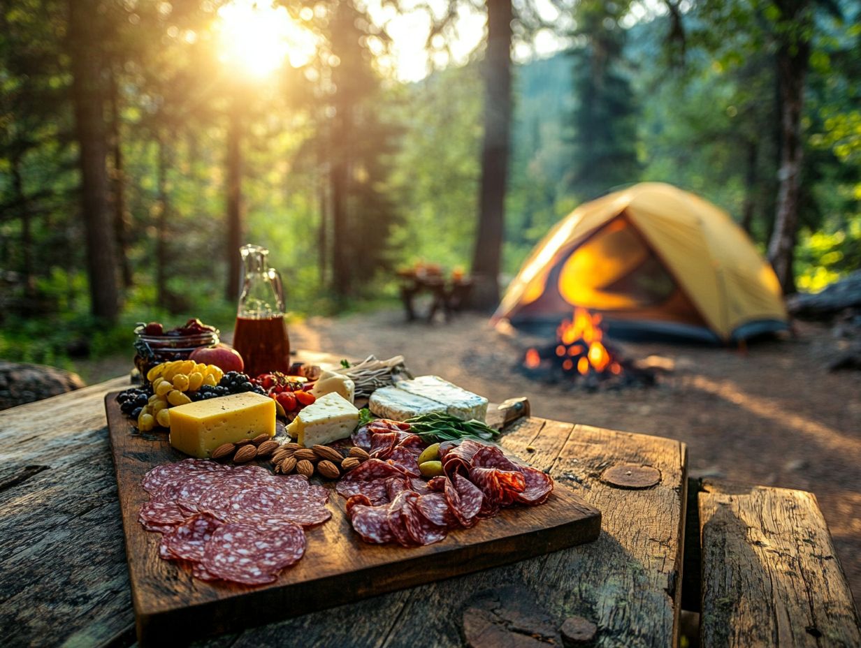 A beautifully arranged Camping Charcuterie Board with various ingredients.