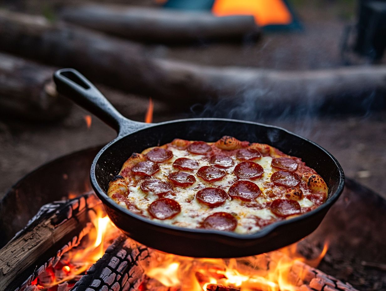 Image showing frequently asked questions about making camping pizza over a fire