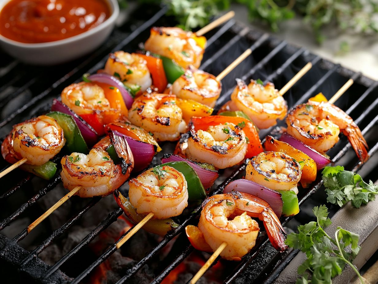 Grilled shrimp skewers on a barbecue grill