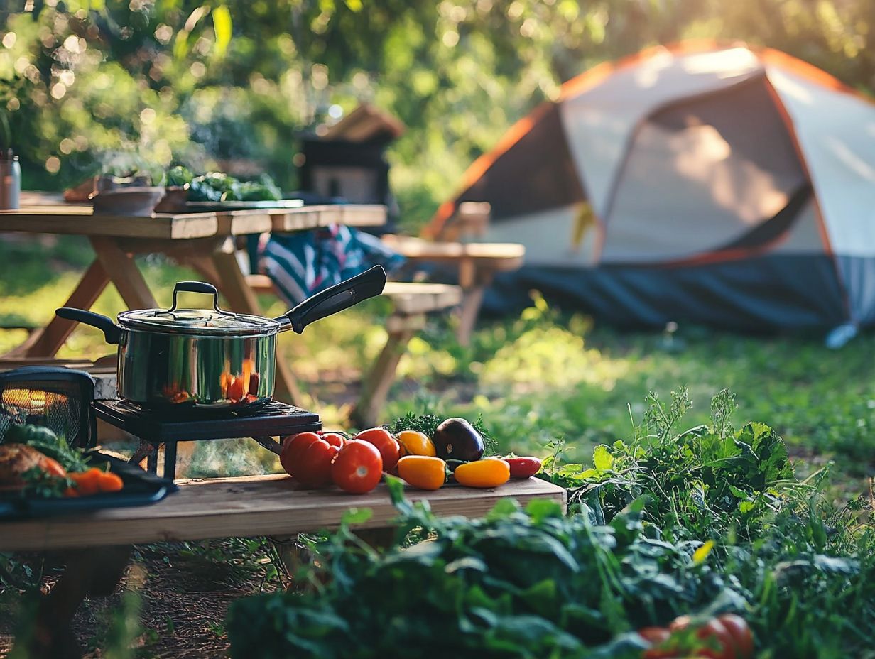 A family practicing campfire safety while cooking outdoors