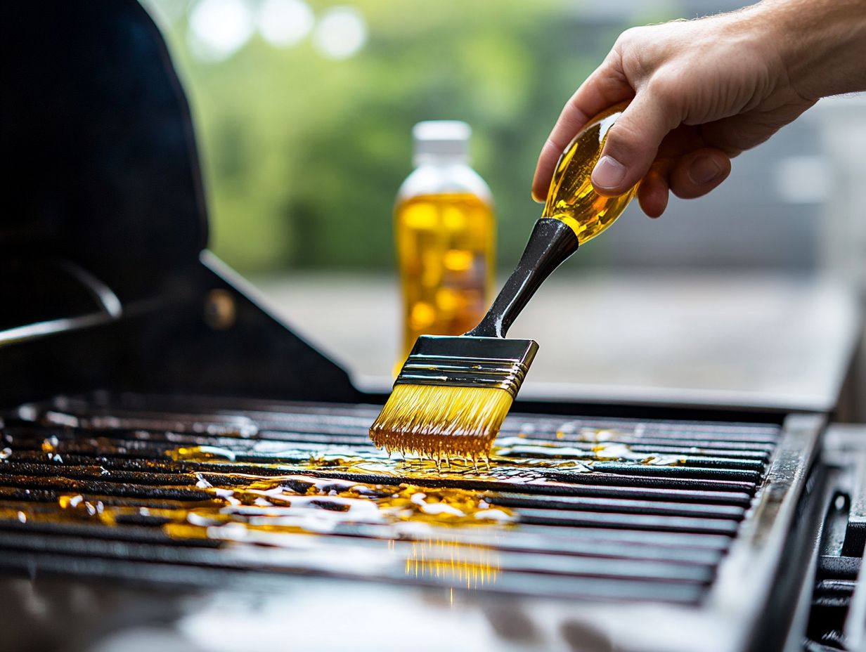 A person cleaning and re-oiling grill grates