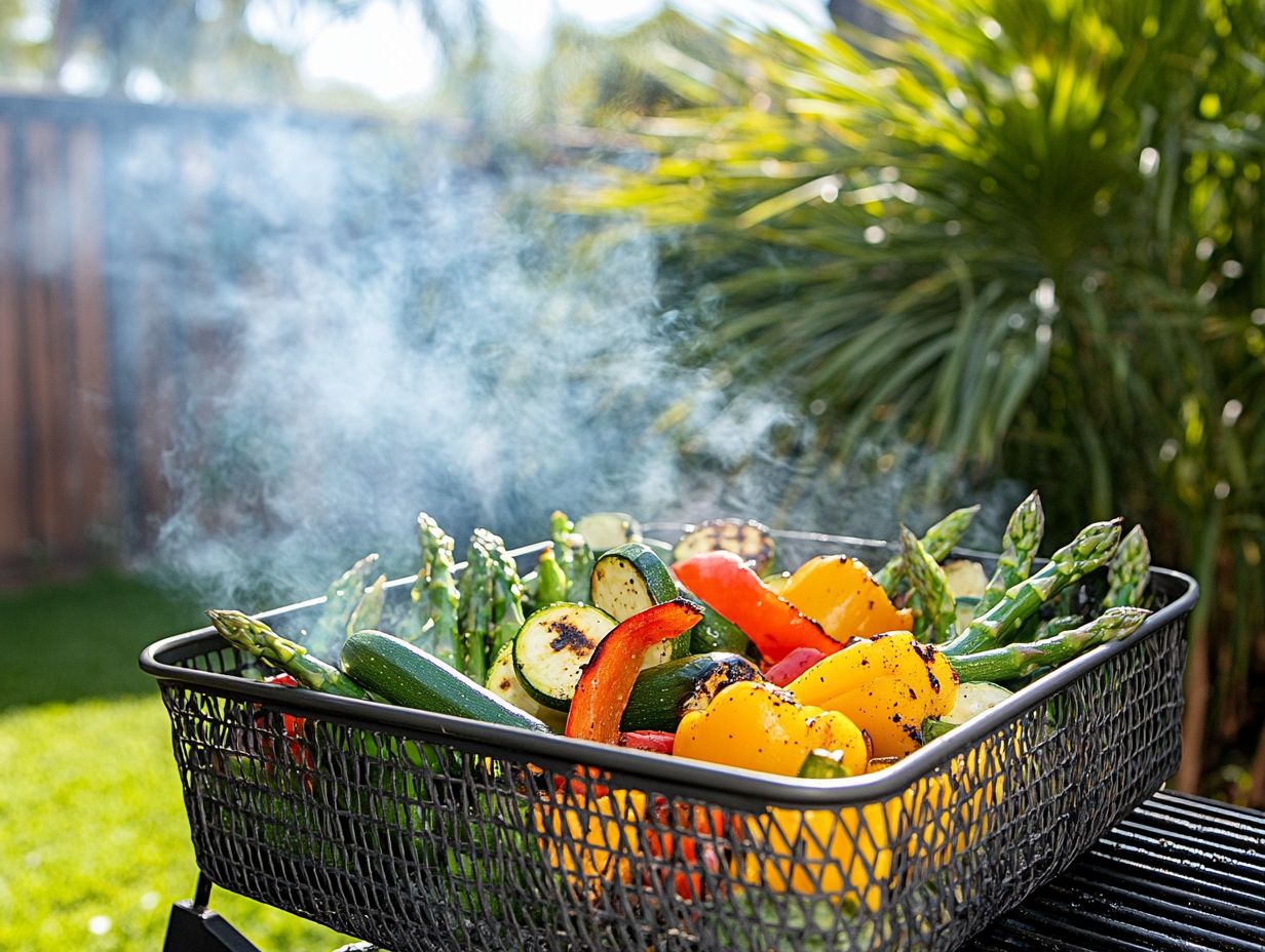 Colorful grilled vegetables in a grill basket