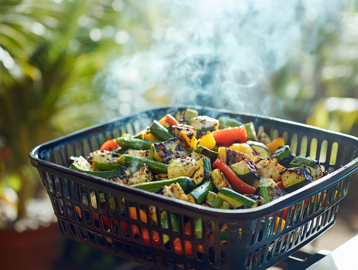 Colorful grilled vegetables in a grill basket