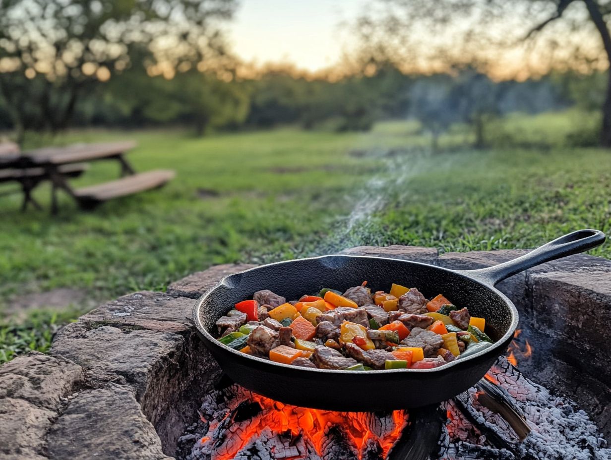 What is the best way to season my cast iron for fire pit cooking?