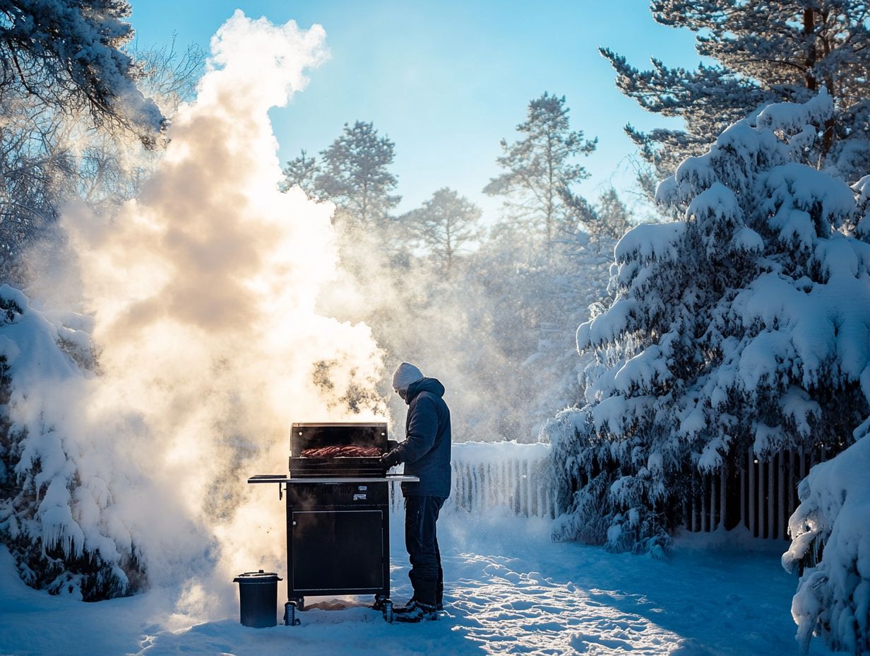 A smoker in winter conditions, demonstrating precautions