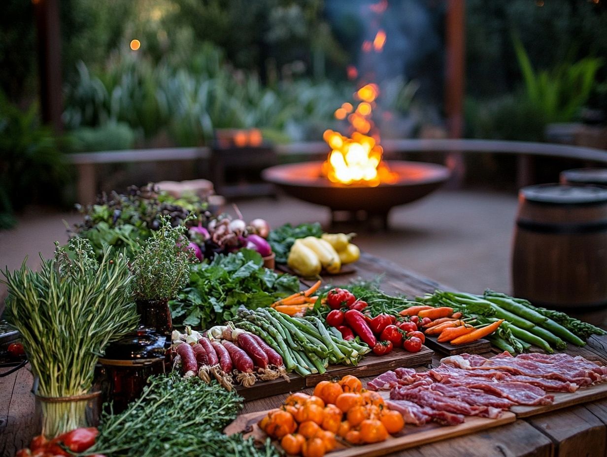 Delicious array of creative dishes cooked over a fire pit