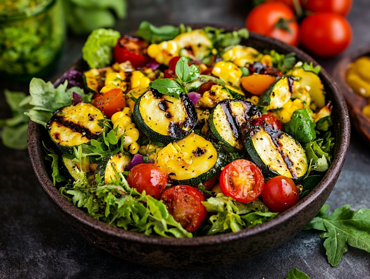 A delicious Grilled Portobello Mushroom and Goat Cheese Salad served with fresh greens