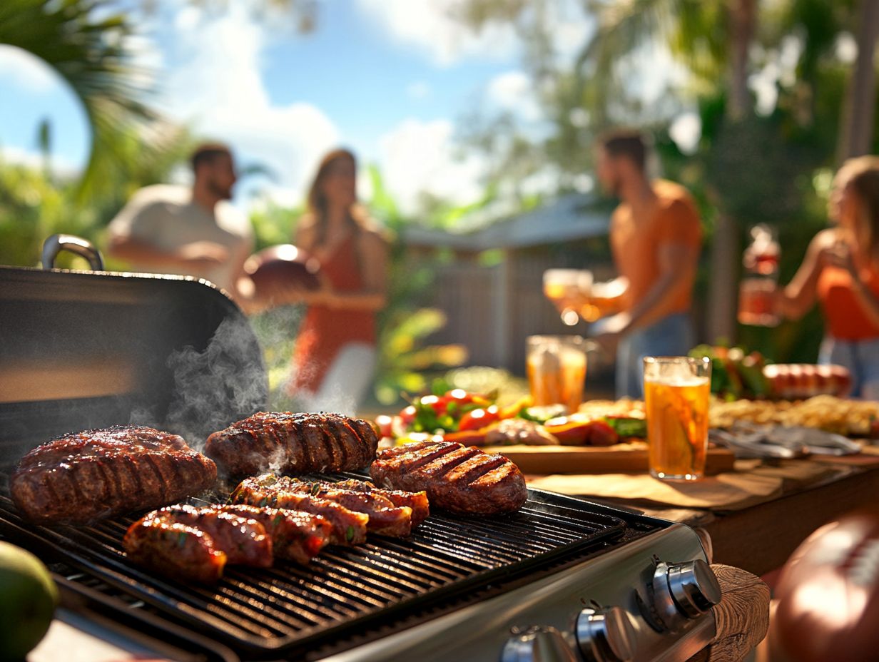 Colorful grilled vegetables and fruits on the grill