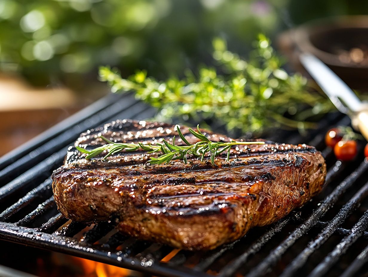 A perfectly grilled steak on a barbecue grill