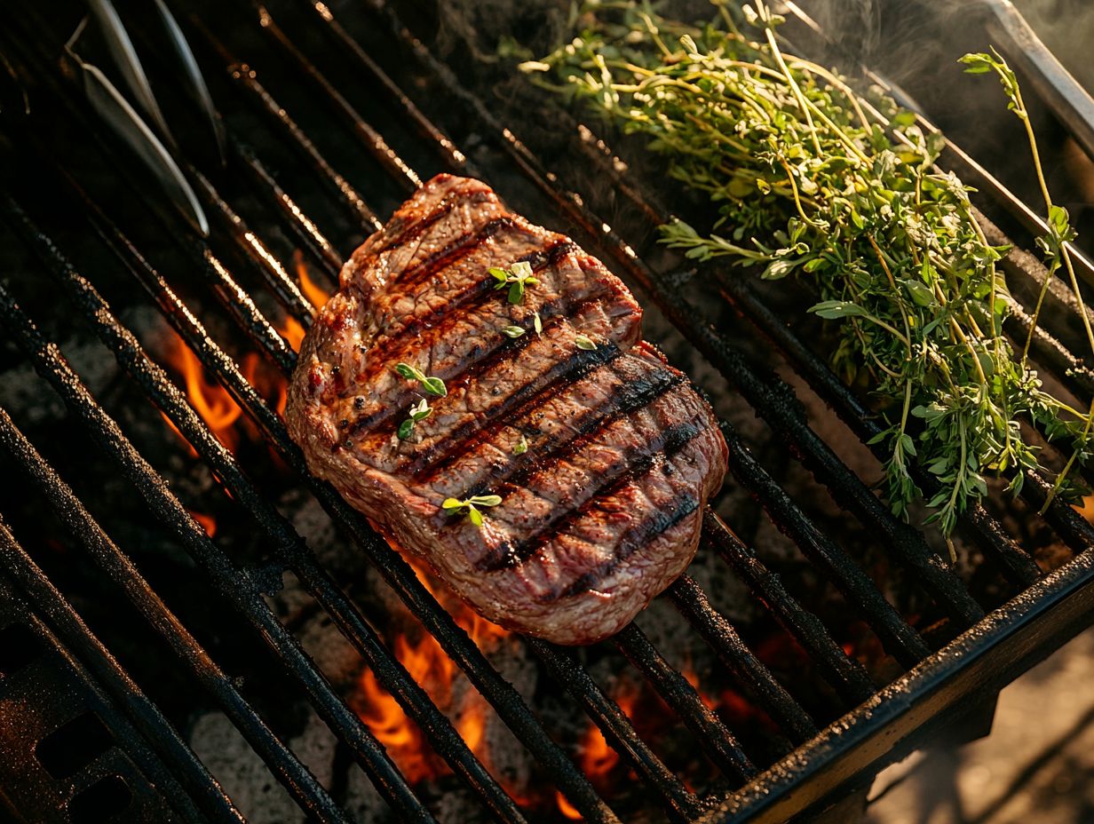 A perfectly grilled steak indicating doneness.