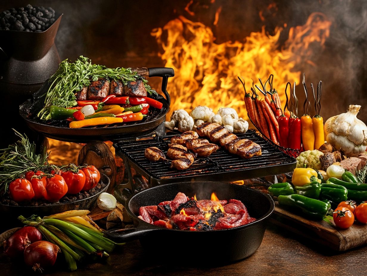 Various heat-resistant cooking utensils for outdoor cooking