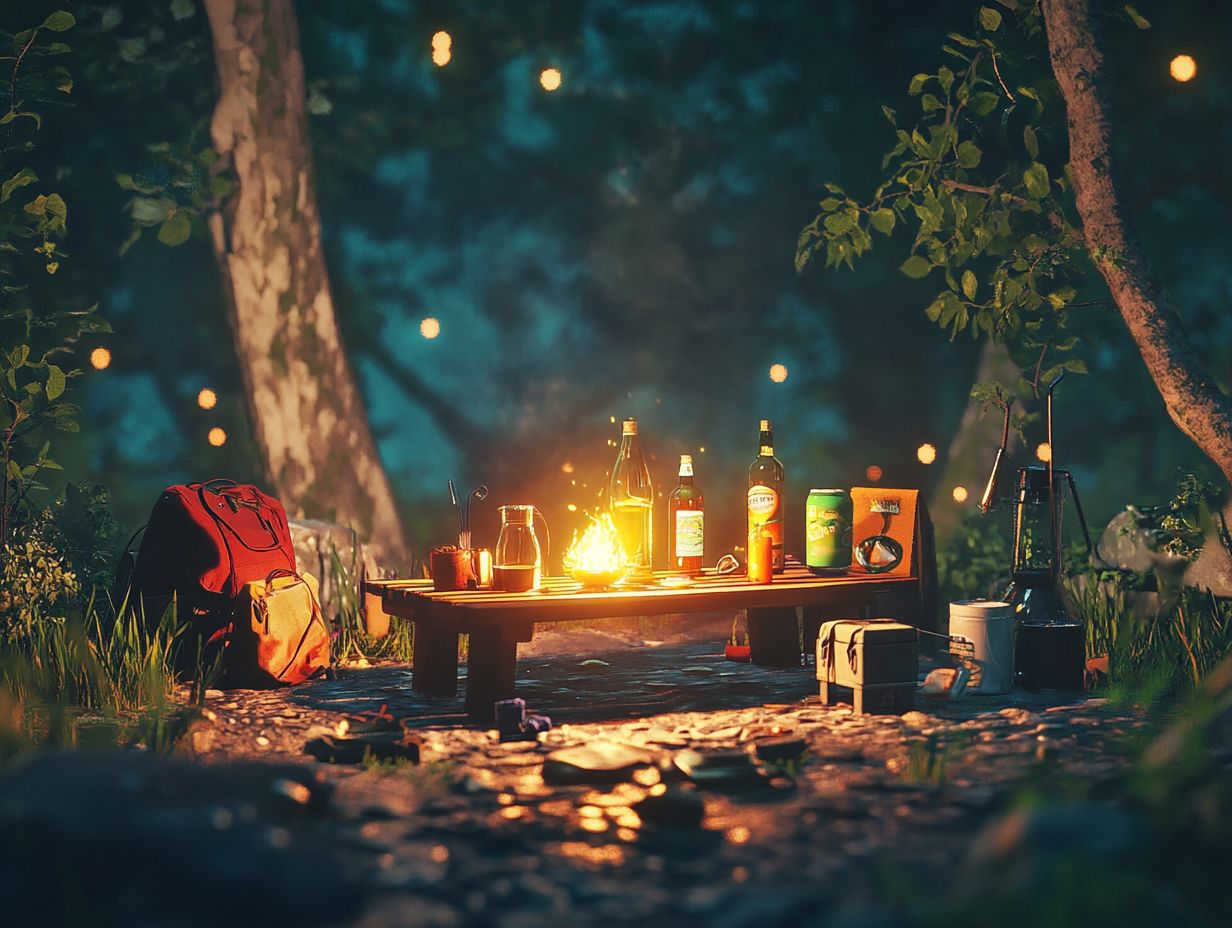 A collage of top beverages enjoyed around a campfire.