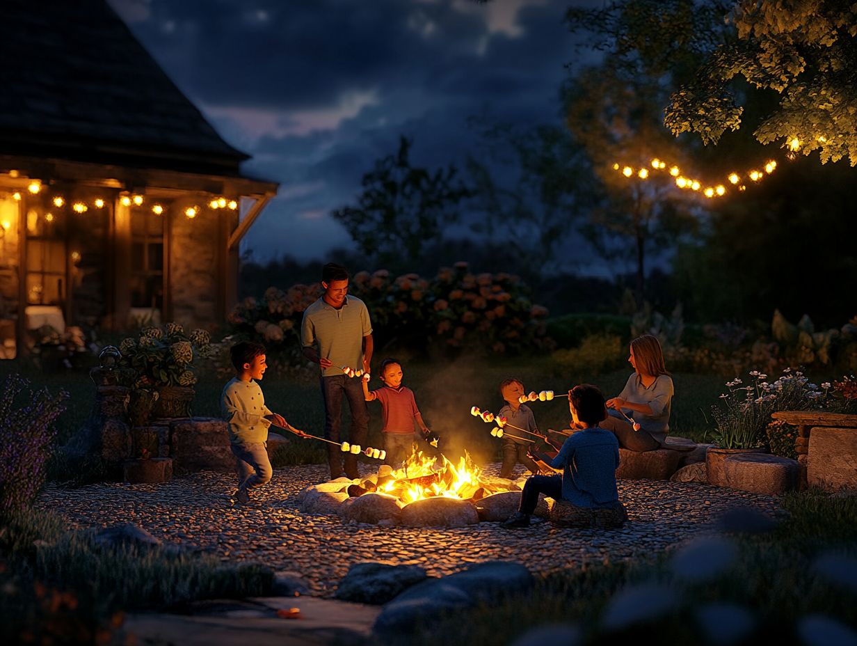 Family gathering around a fire pit enjoying food and laughter