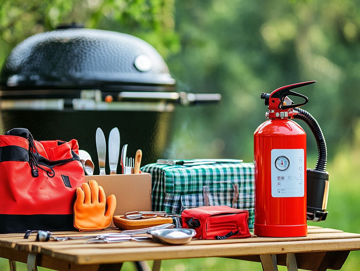 Image displaying essential safety tools for outdoor cooking