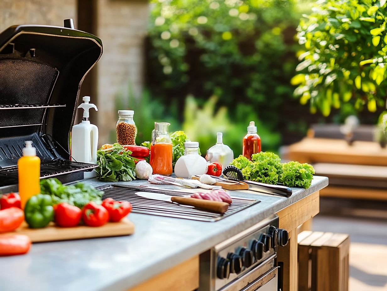 A variety of cleaning products for outdoor cooking surfaces