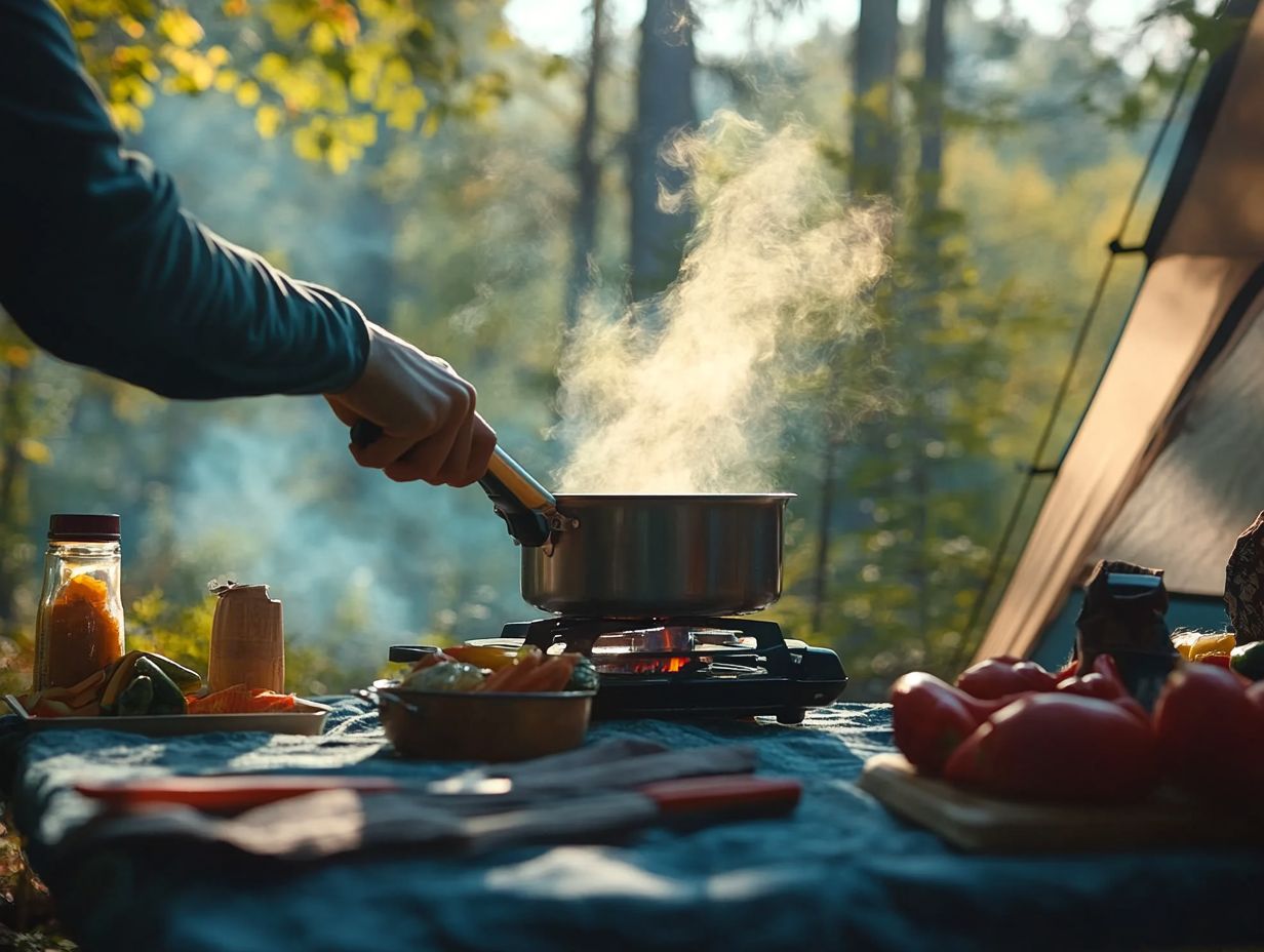 Illustration of key takeaways for cooking safely in a tent