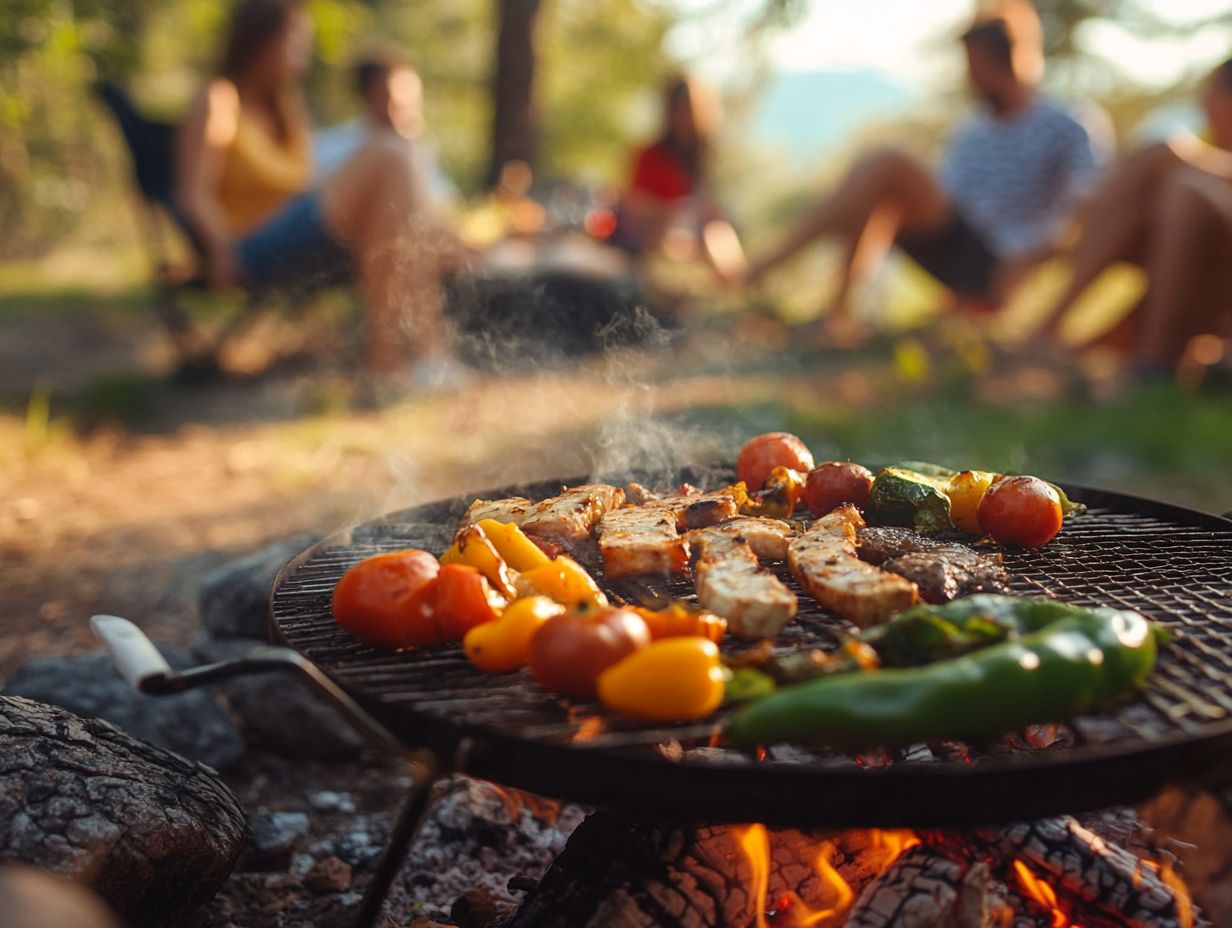 A portable stove set up for cooking outdoors