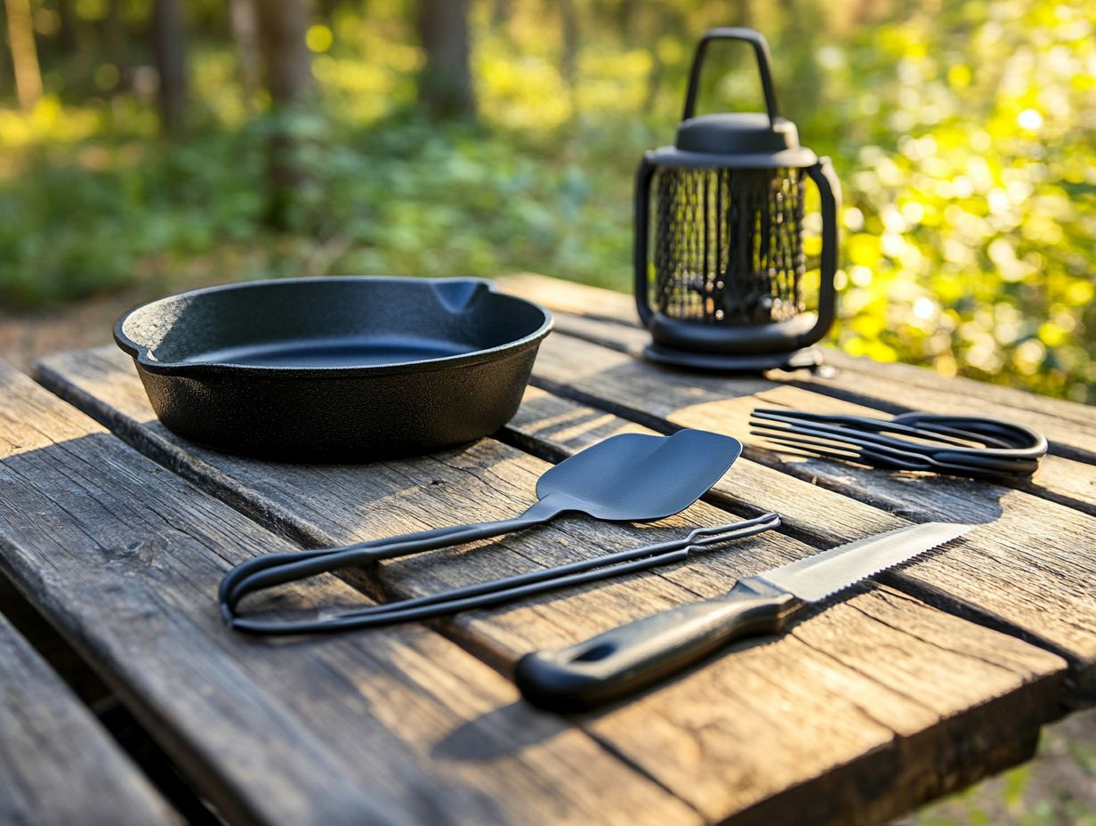 Illustration of Cooking Methods and Essential Utensils for Outdoor Adventures