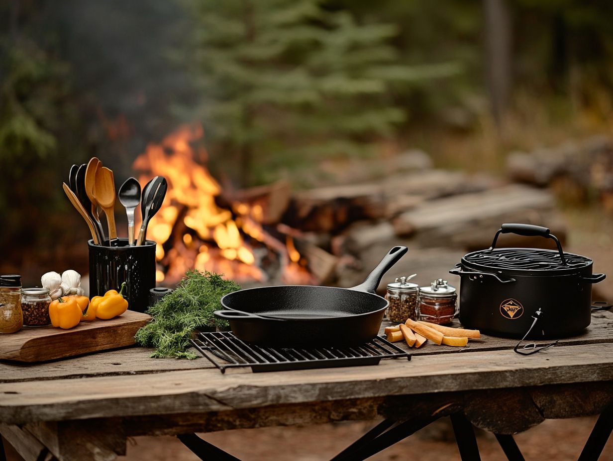 What are the essential gear for cooking over open flame?