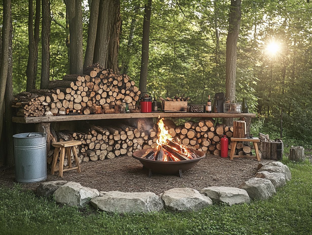 A scenic view of safely cooking with firewood while camping.