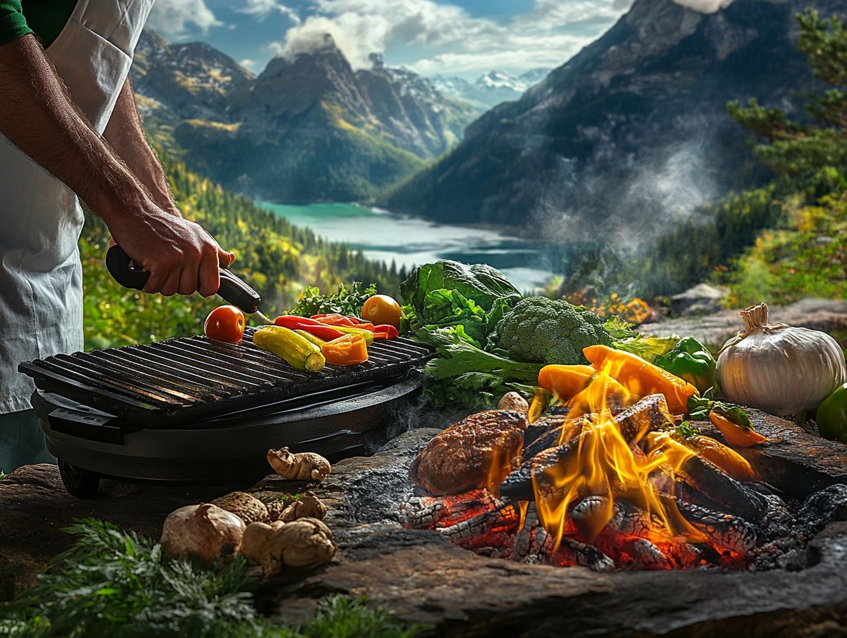 Person cooking outdoors with adaptable recipes in a camping environment