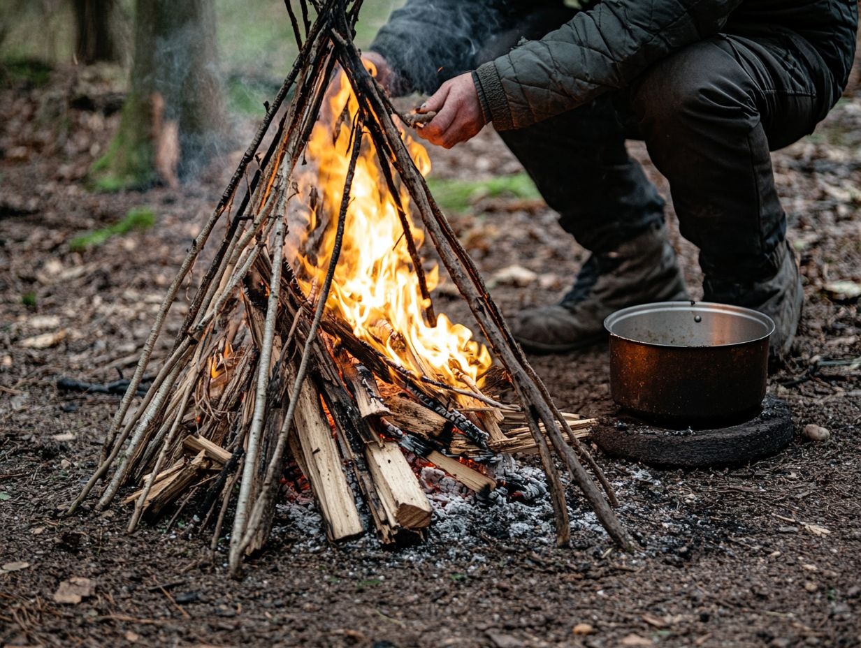 Image showing the preparation of a fire pit for cooking.