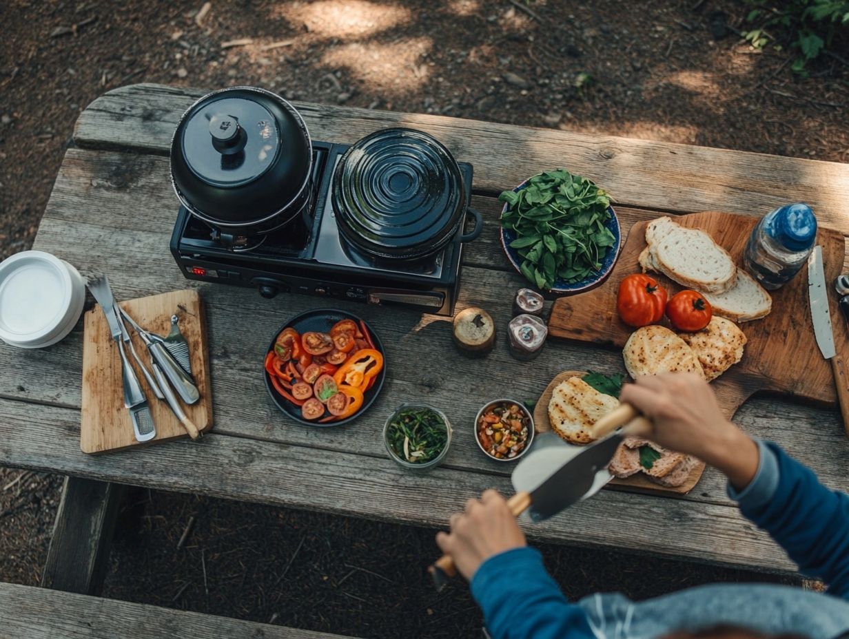 A family grilling outside while car camping