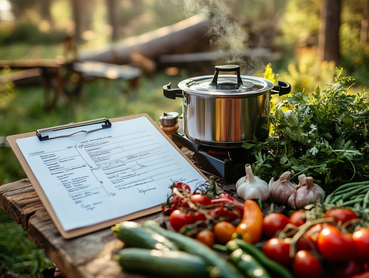 What items should I include in my cooking schedule for camping and grocery list?